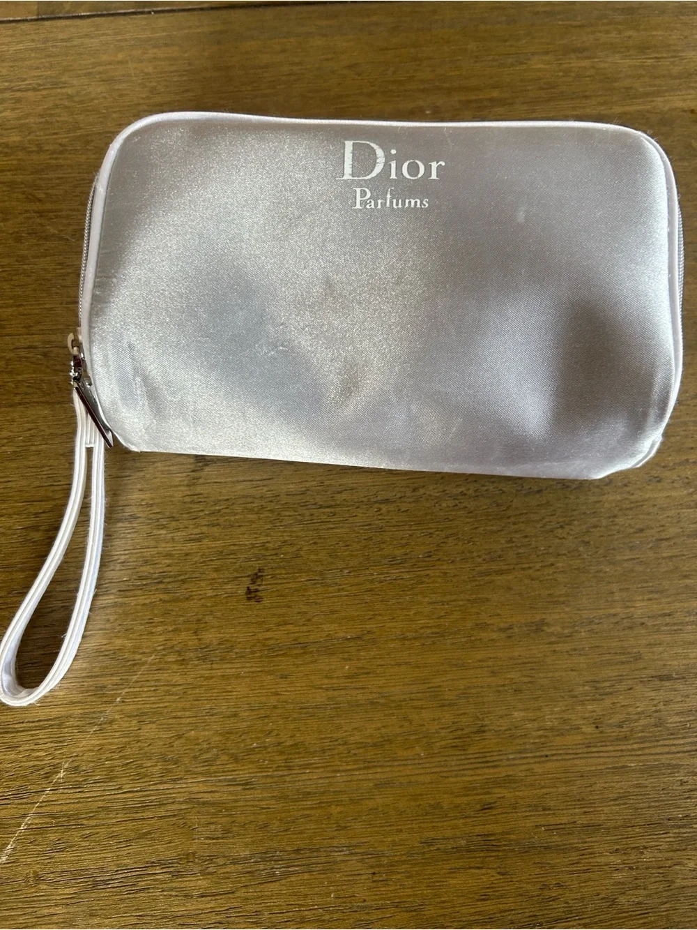 Dior Parfums Silver White Double Zip Toiletry Bag Trousse de Toilette Wristlet.
